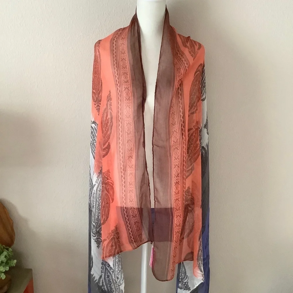 Block Print Scarf Wrap Sarong NEW Wearable Art Paisley Print Boho Festival Beach